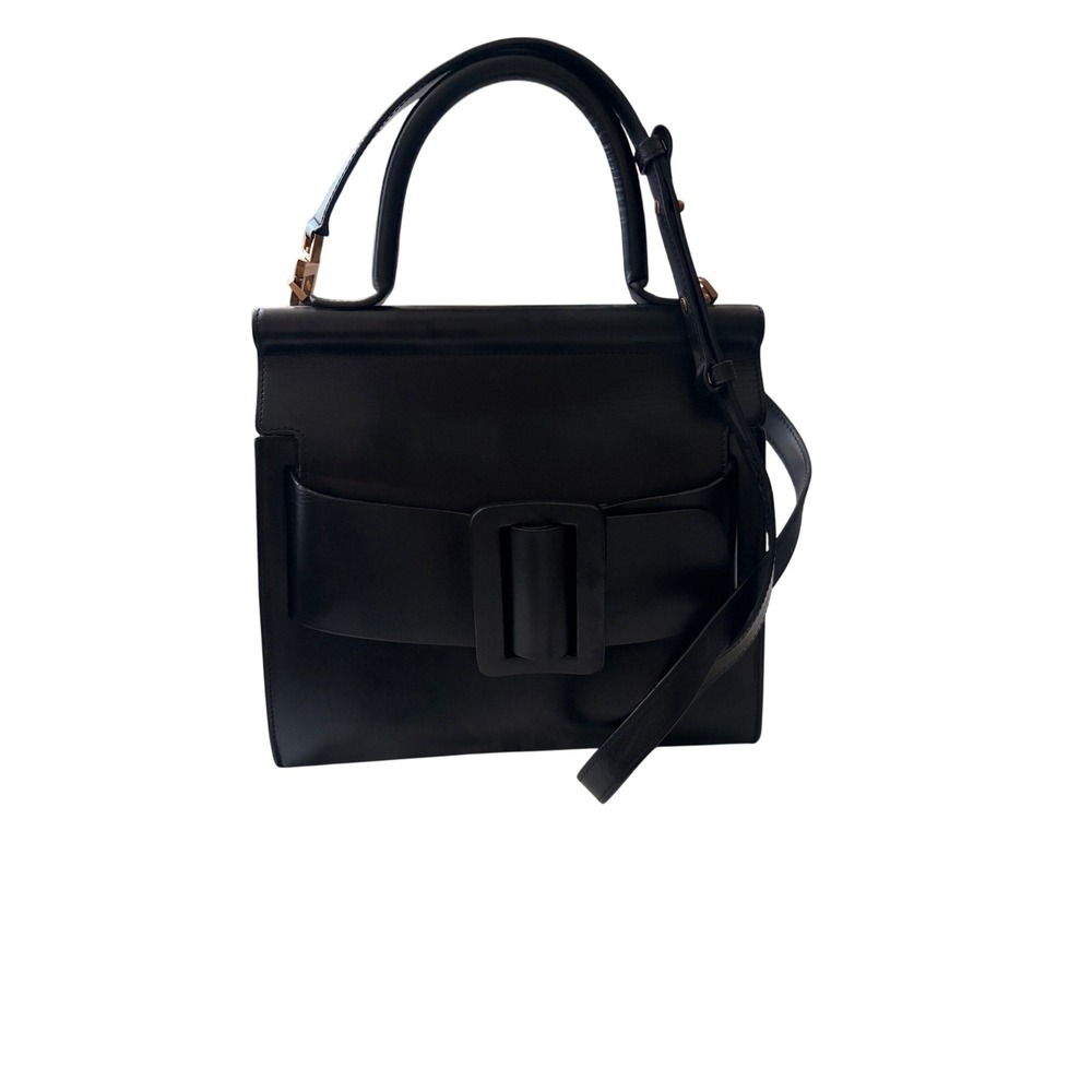 BOYY Karl 24 Black Leather Top Handle Bag with Oversized Buckle and Strap